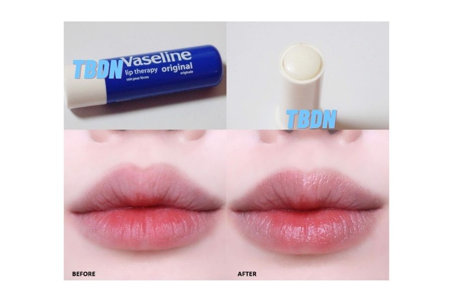 Dùng son dưỡng môi Vaseline trước khi ngủ hoặc trước khi son môi sẽ giúp đôi môi luôn mịn màng, mềm mại