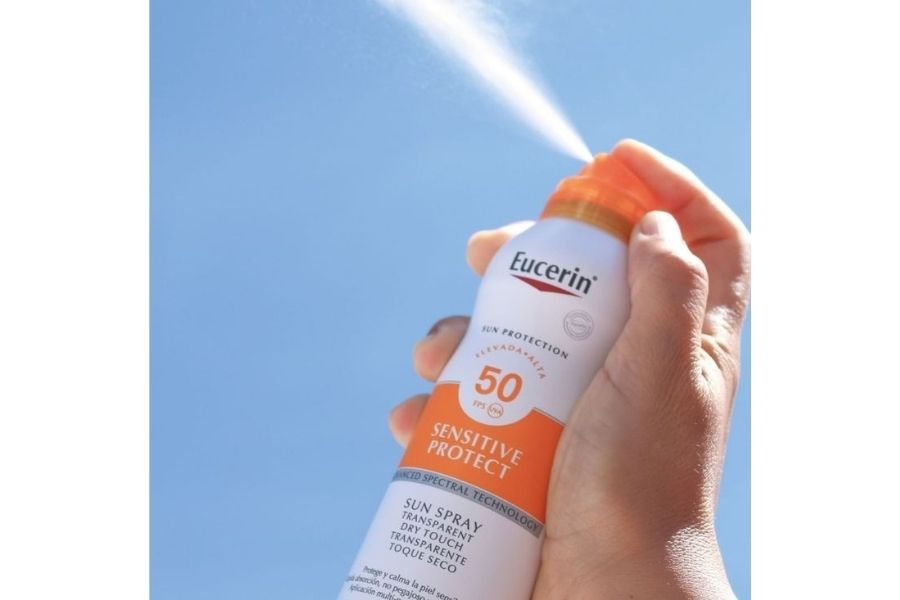 Thanh phan xit chong nang Eucerin Sun Spray Transparent Dry Touch Sensitive Protect SPF 50