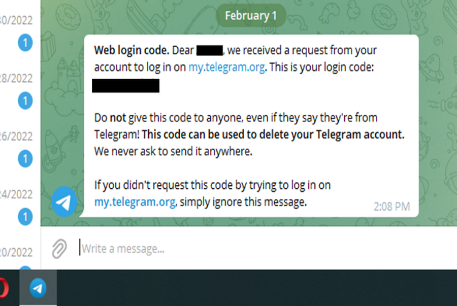 Telegram delete code